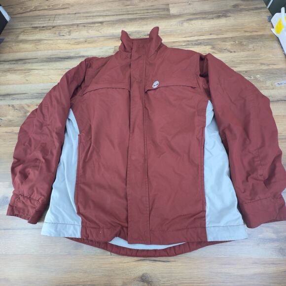 Timberland Snap Zip Up Fleece Lined Jacket Mens S/P Red Long Sleeve Nylon - Picture 1 of 8